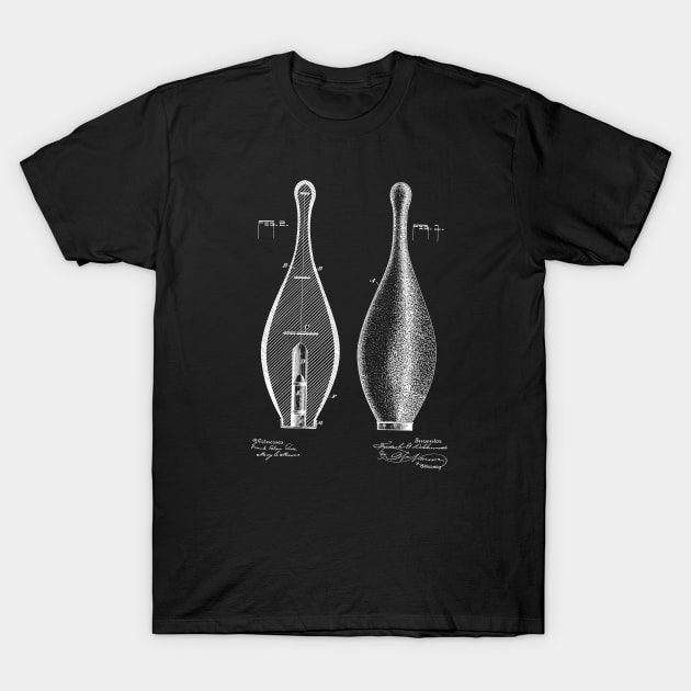 Bowling Pin Vintage Patent Hand Drawing T-Shirt by TheYoungDesigns